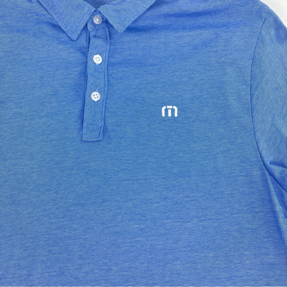 Travis Mathew Polo Shirt Mens Medium Blue Striped Golf Performance Short Sleeve - Picture 4 of 16